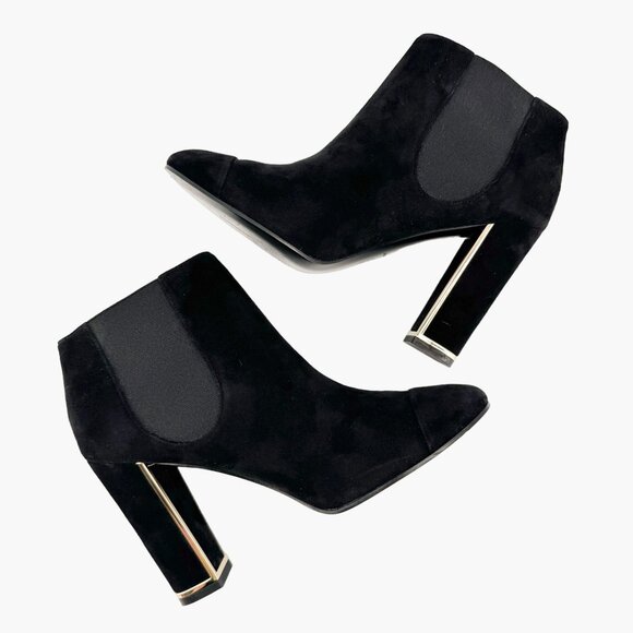 Chanel Cap Toe Ankle Boots EU 39 US 8-8.5 Black Suede Block Heel Chelsea Booties - Picture 8 of 13